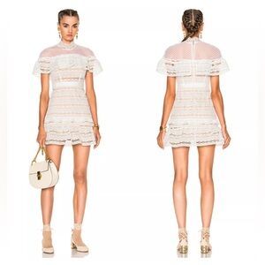 Self-Portrait Yoke Frill Mini White Dress UK 8 US 4